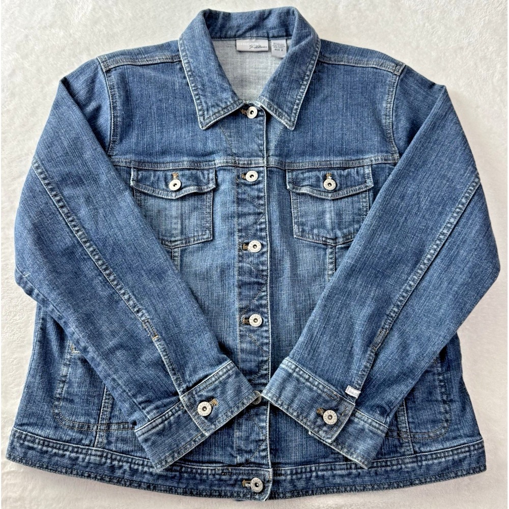 Chicos Platinum Denim Jacket Chicos Size 2 (US Size 12 or‎ Large) Button Pocket